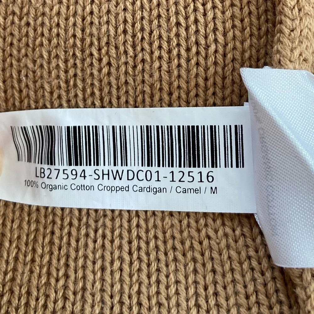 Quince Organic Cotton Cropped Cardigan Sweater Camel Brown Faux Horn Button Sz M - Picture 13 of 16